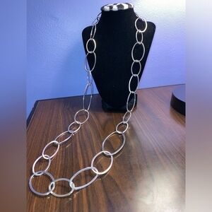 Chico’s Silvertone Multi-Strand Oval Link Necklace – 20” Modern Statement Chain